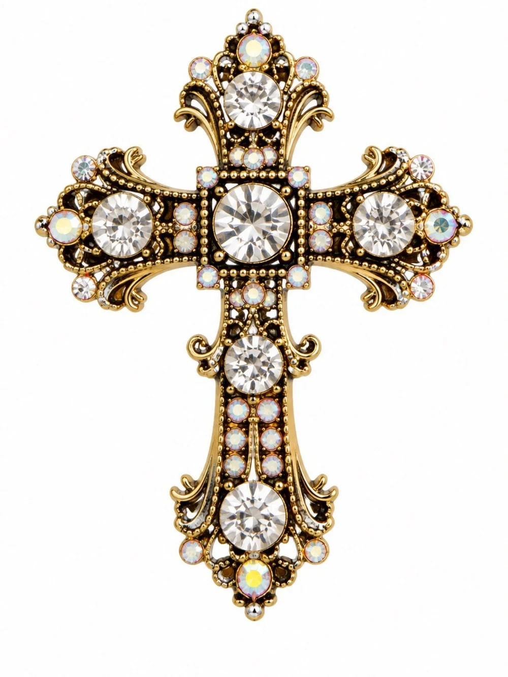 Gold Decorative Jeweled Cross Broach Crystal Embellished New 🆕